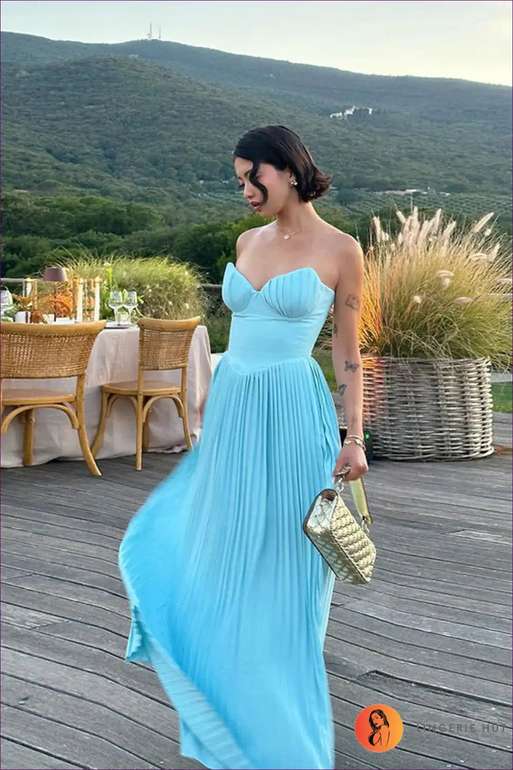 Sky Blue Pleated Maxi Dress - Ethereal Elegance for Unforgettable Nights a Line, Chiffon, Dress, Everyday,