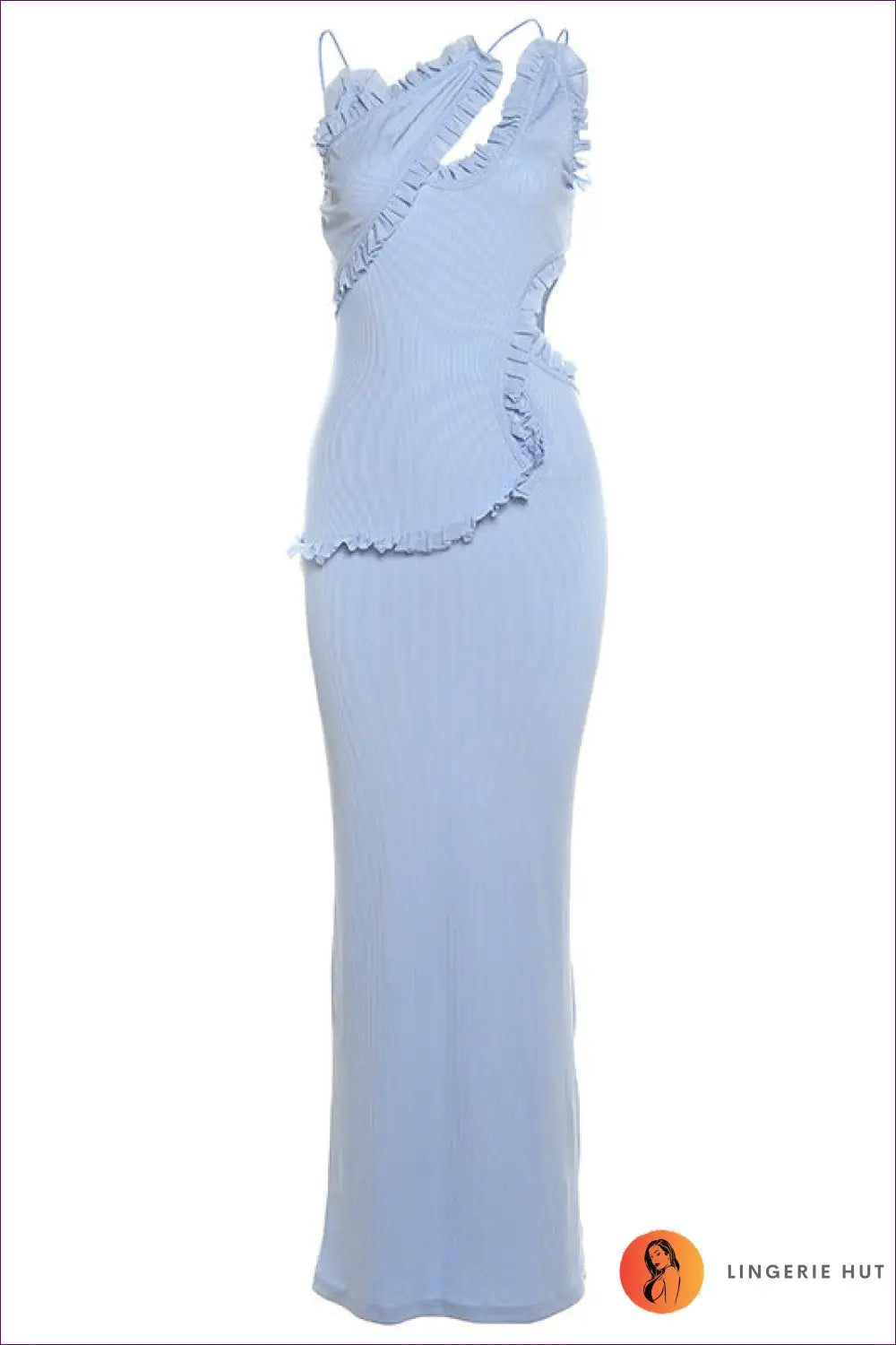 Sky Blue Siren Midi Dress - Daring Cutouts & Ruffles for Bodycon, Clubwear, Cutout, Dress, Glamour