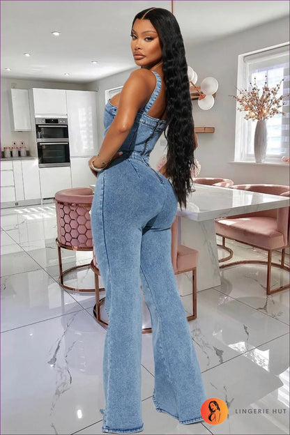 Shop The Sleek Denim Slim Fit Strapless Jumpsuit - Epitome Of Effortless Style. Accentuate Your Curves