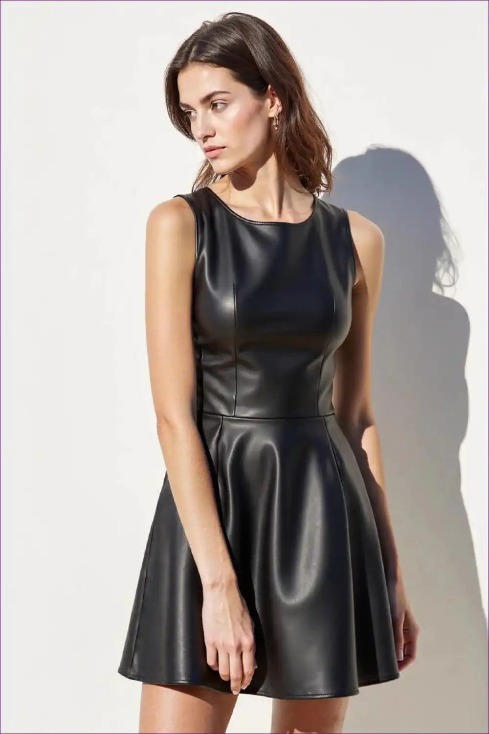 Sleek Faux Leather A-line Mini Dress - Effortless Edge for A-line, Everyday, Leather, Mini, Night