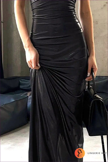 Sleek Faux Leather Split Maxi Dress for Party Nights Bodycon, Clubwear, Evening Wear, Leather,