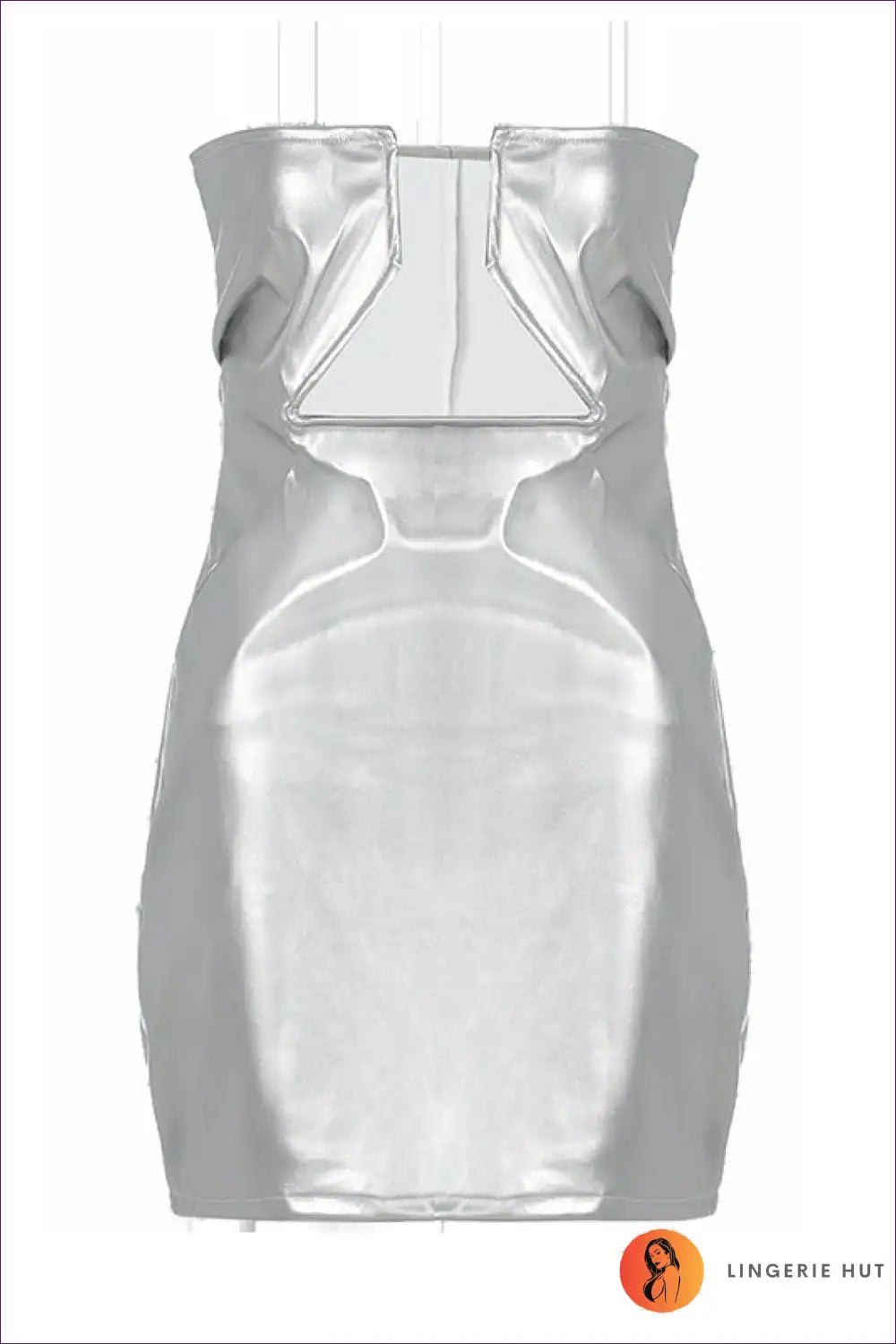 Sleek Silver Metallic Mini Dress - Futuristic Glamour for Bodycon, Clubwear, Cutout, Dress,