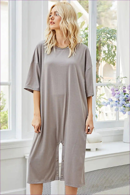 Sleep Dress with Button Front - Effortless Night Elegance for Casual, Everyday, just In, Loungewear, Modest