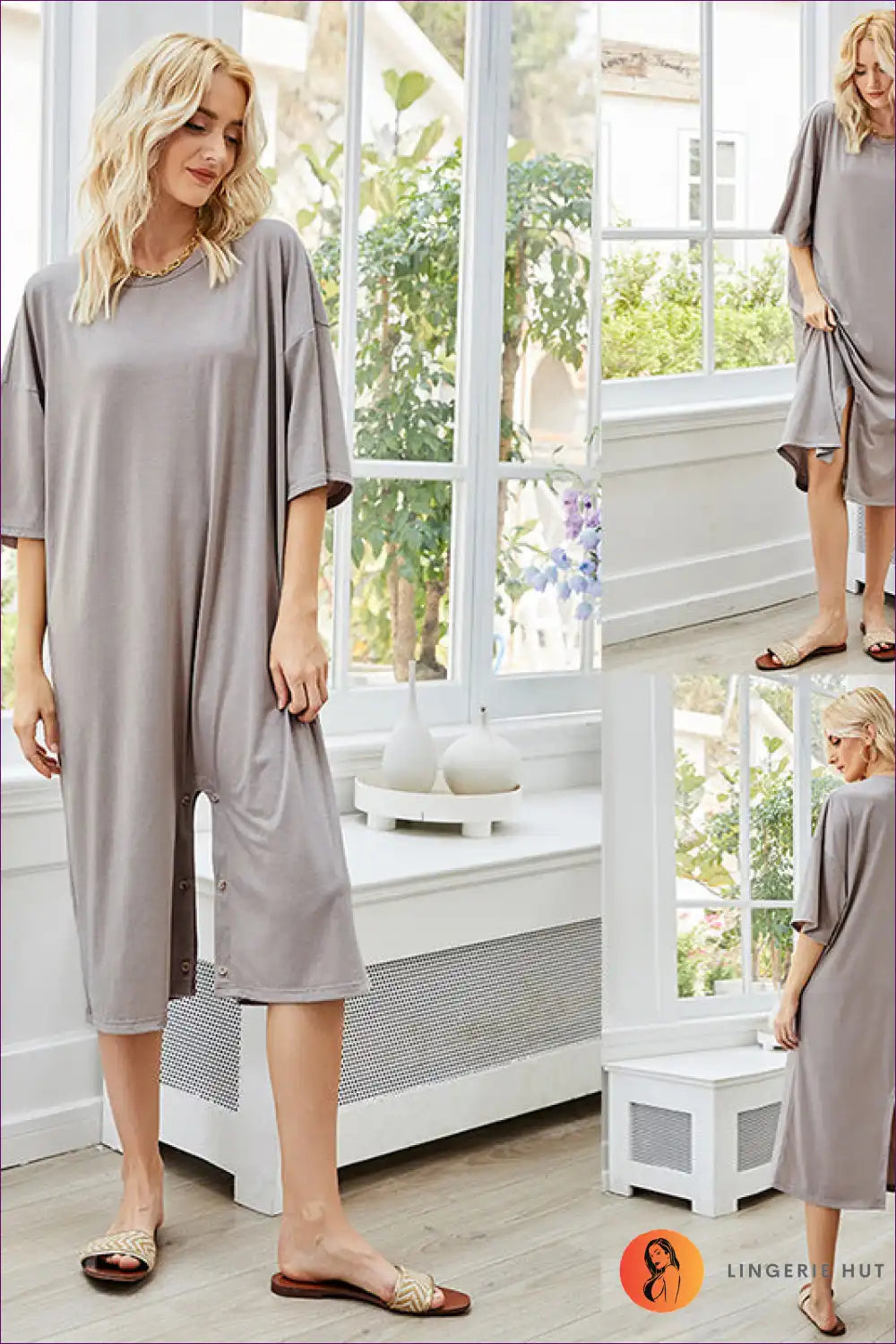 Sleep Dress with Button Front - Effortless Night Elegance for Casual, Everyday, just In, Loungewear, Modest