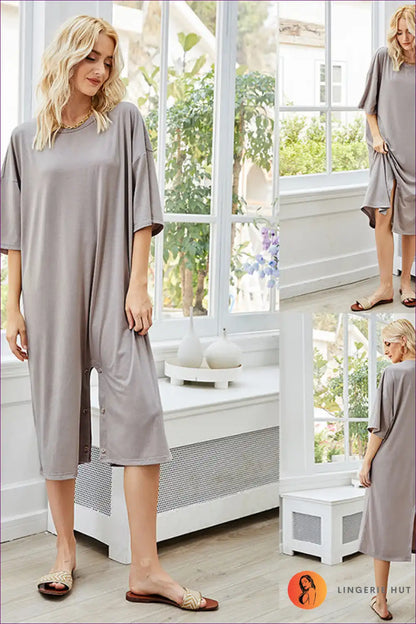 Sleep Dress with Button Front - Effortless Night Elegance for Casual, Everyday, just In, Loungewear, Modest