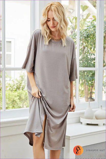 Sleep Dress with Button Front - Effortless Night Elegance for Casual, Everyday, just In, Loungewear, Modest
