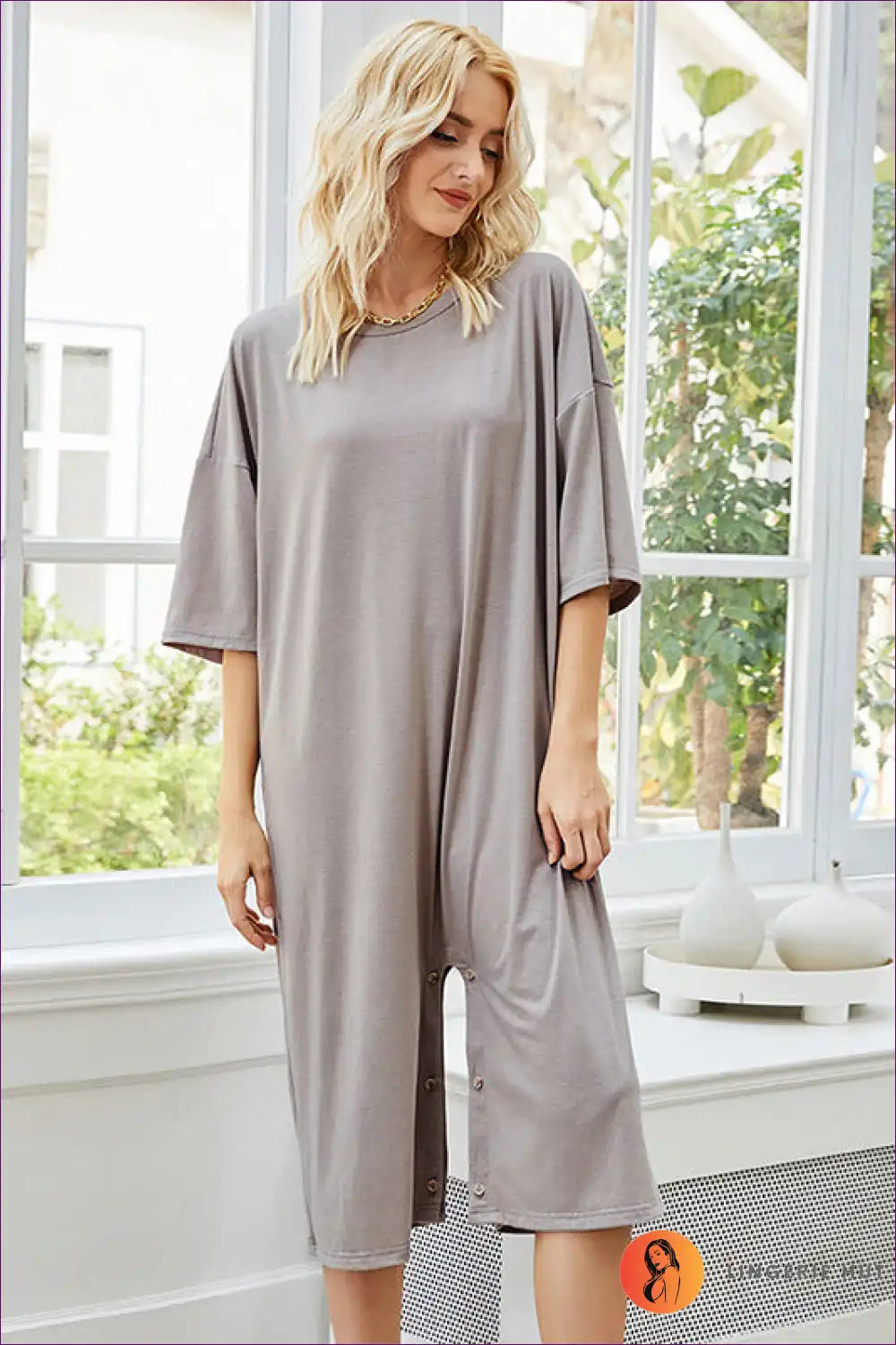Sleep Dress with Button Front - Effortless Night Elegance for Casual, Everyday, just In, Loungewear, Modest