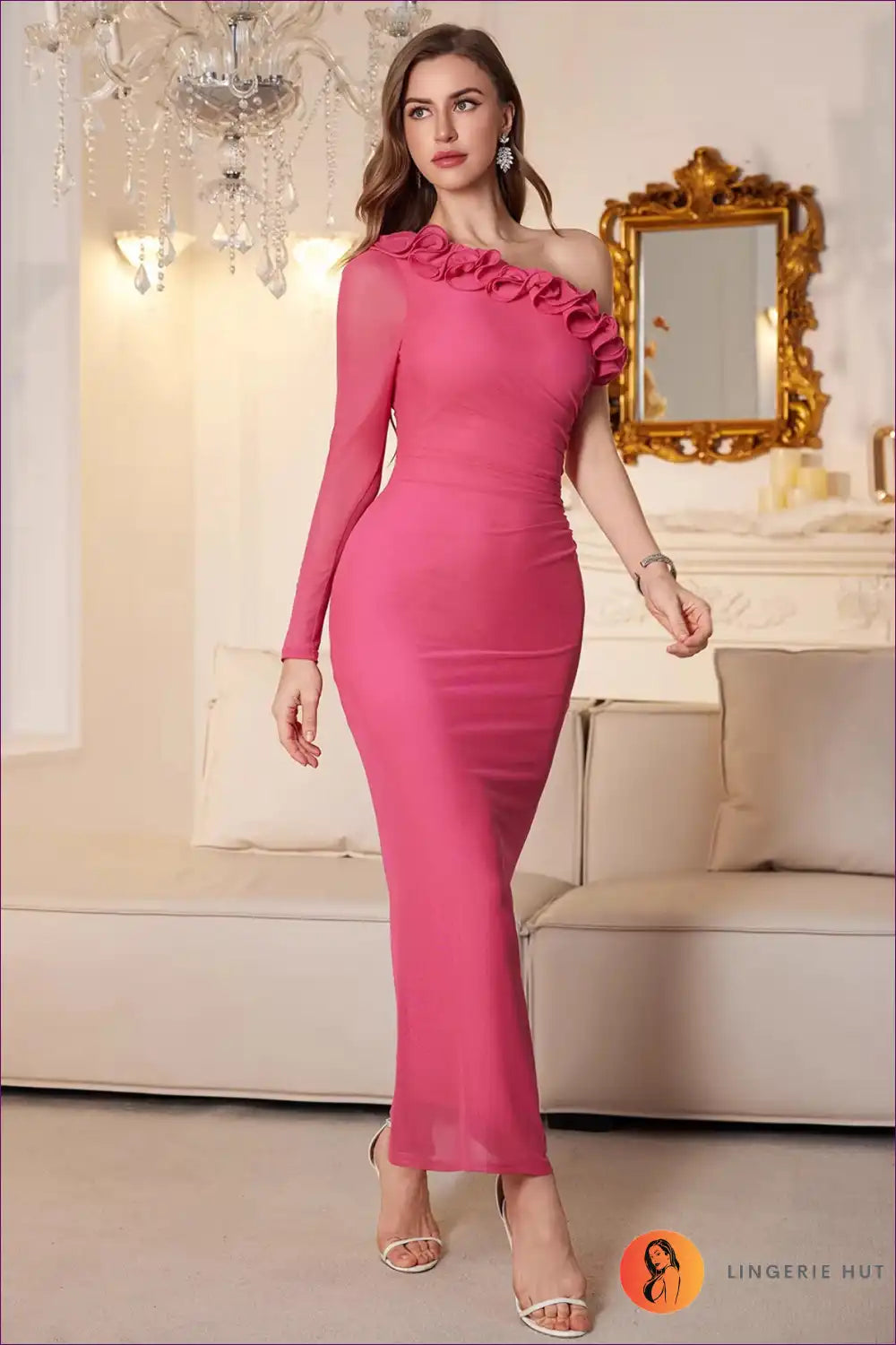 One Sleeve Ruffle Bodycon Dress - Modern Evening Glam for Bodycon, Date Night, Evening Wear, Formal Glamour