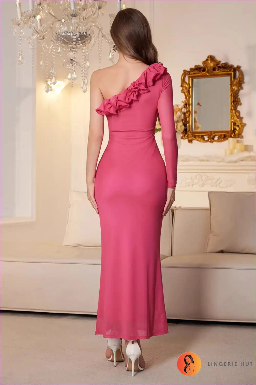 One Sleeve Ruffle Bodycon Dress - Modern Evening Glam for Bodycon, Date Night, Evening Wear, Formal Glamour