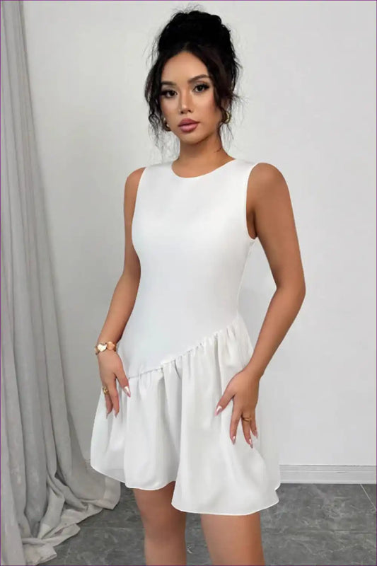 Sleeveless Fit and Flare Dress with Ruffle Hem - Sweet for a Line, Casual, Dress, Dresses, Everyday