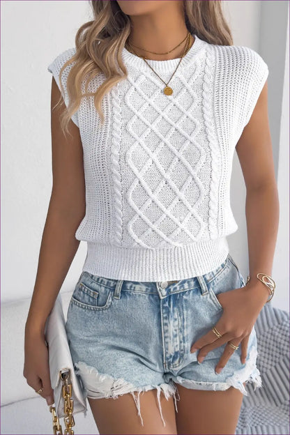 Sleeveless Jumper with Cable Knit - Preppy Heritage - Lingerie Hut - All Season • Autumn • Casual • Cotton • Everyday