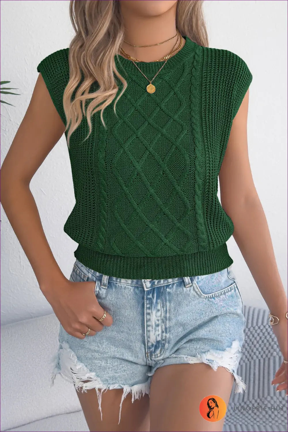 Sleeveless Jumper with Cable Knit - Preppy Heritage - s / Green - Lingerie Hut - All Season • Autumn • Casual • Cotton