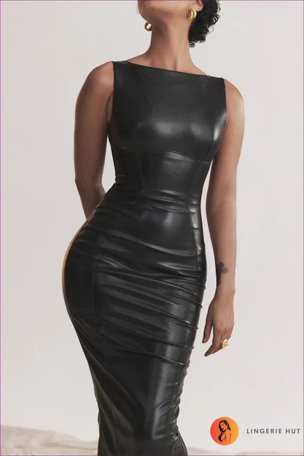 Sleeveless Leather Midi Dress with Princess Seams - Effortless Edge - Black / s - just in • Lingerie - Hut