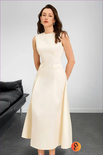 Sleeveless Maxi Dress with Pockets and A-line Hem - Quiet Luxury for A-line, All Season, Casual, Dress,