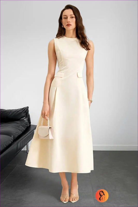 Sleeveless Maxi Dress with Pockets and A-line Hem - Quiet Luxury for A-line, All Season, Casual, Dress,
