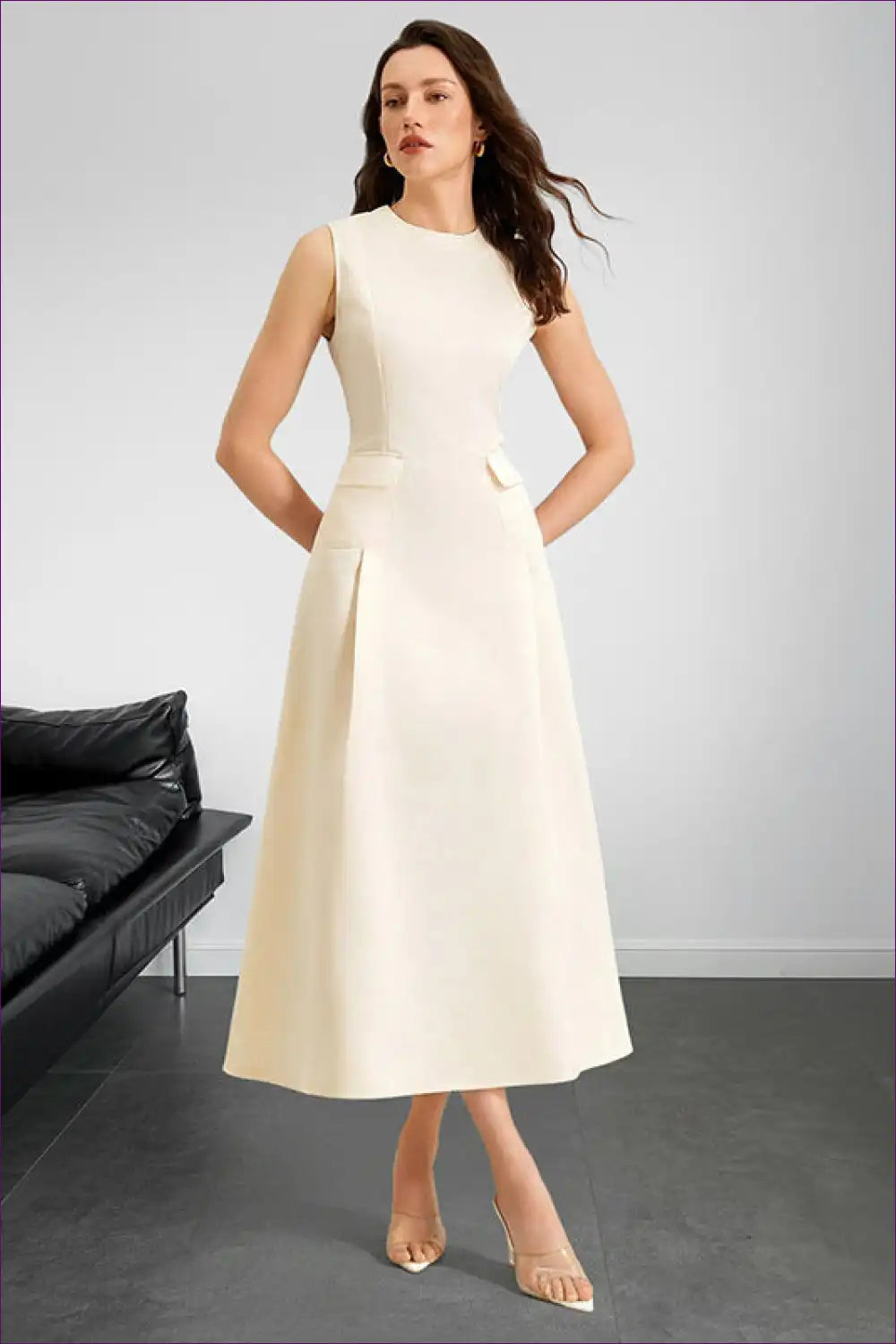 Sleeveless Maxi Dress with Pockets and A-line Hem - Quiet Luxury for A-line, All Season, Casual, Dress,