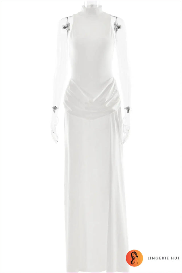 Sleeveless Maxi Dress with Ruched Detail - Formal Elegance