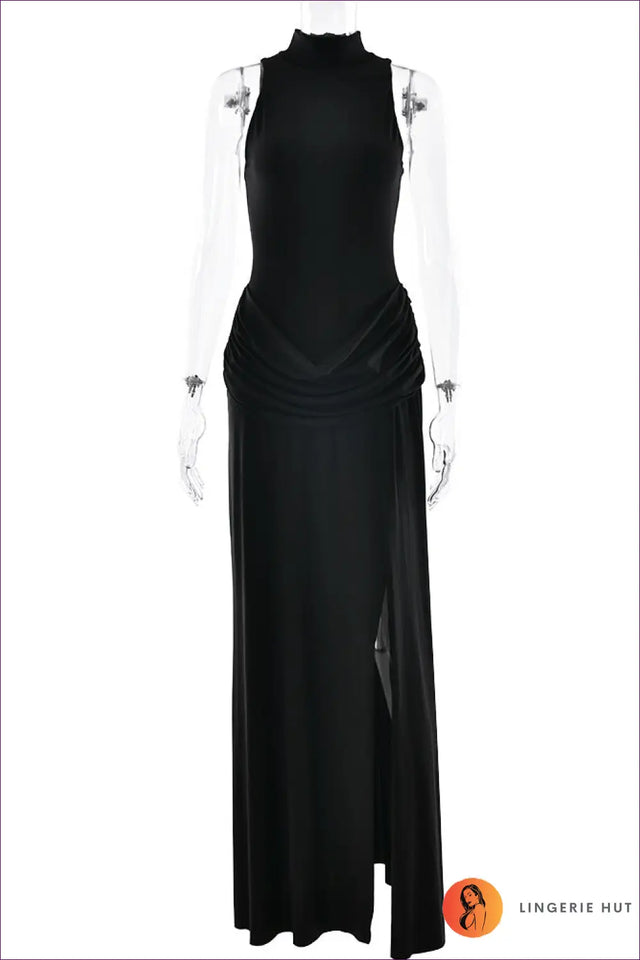 Sleeveless Maxi Dress with Ruched Detail - Formal Elegance