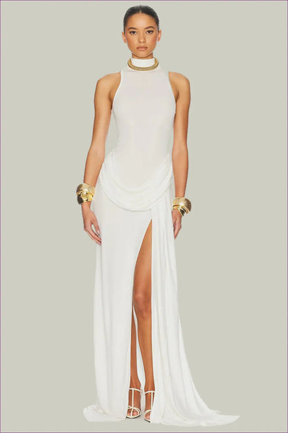 Sleeveless Maxi Dress with Ruched Detail - Formal Elegance - Dresses - Clothing • Glamour • Party • Polyester