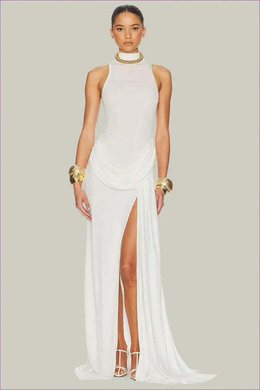 Sleeveless Maxi Dress with Ruched Detail - Formal Elegance - Dresses - Clothing • Glamour • Party • Polyester