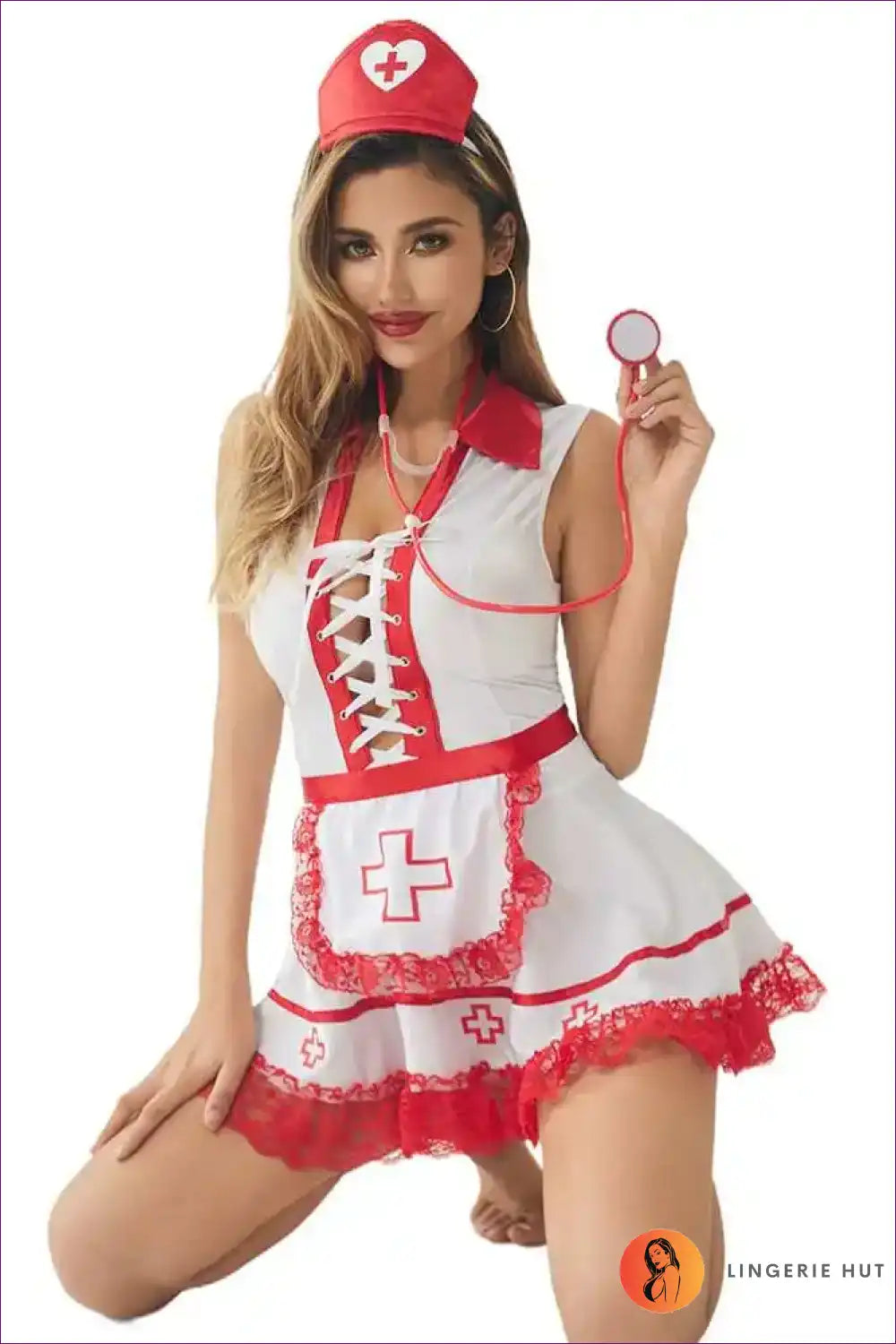 Sleeveless Nurse Uniform Dress with Cosplay Party Touch for Casual, Costume, just In, Nurse,