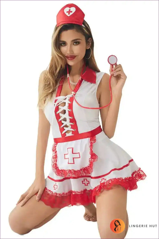 Sleeveless Nurse Uniform Dress with Cosplay Party Touch for Casual, Costume, just In, Nurse,