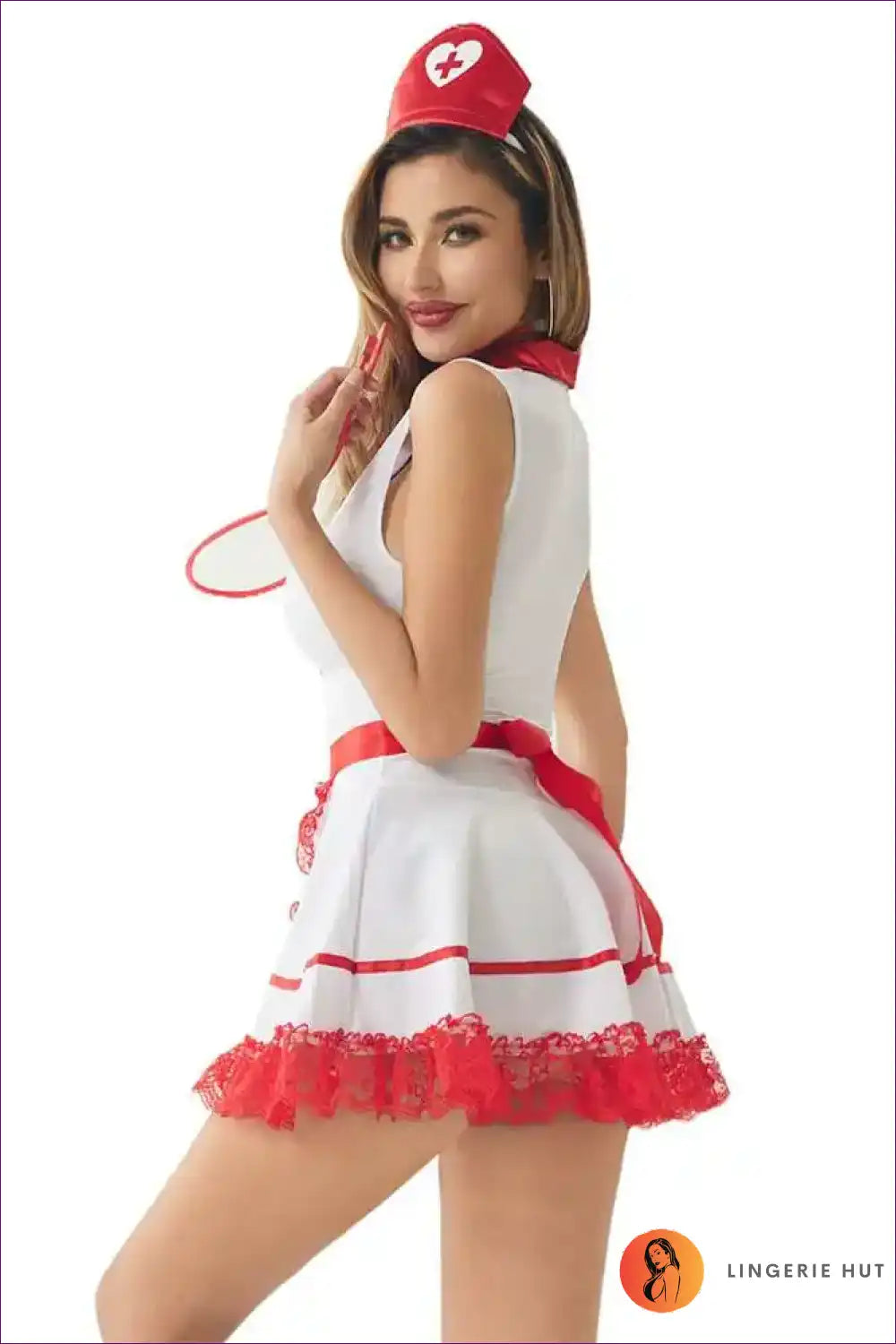 Sleeveless Nurse Uniform Dress with Cosplay Party Touch for Casual, Costume, just In, Nurse,