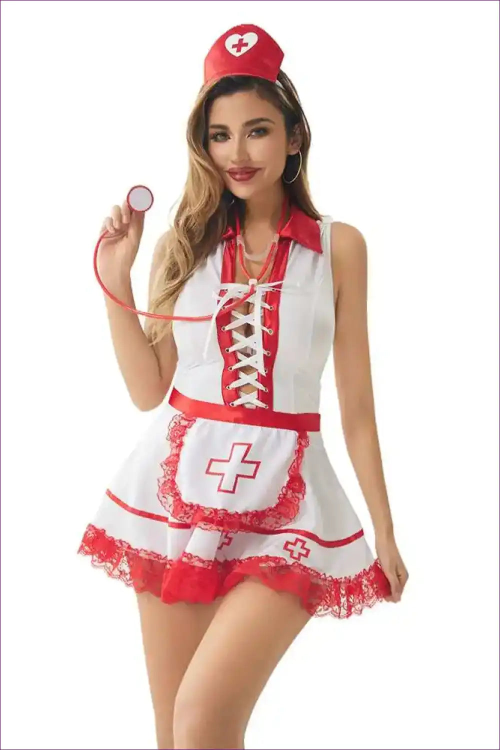 Sleeveless Nurse Uniform Dress with Cosplay Party Touch for Casual, Costume, just In, Nurse,