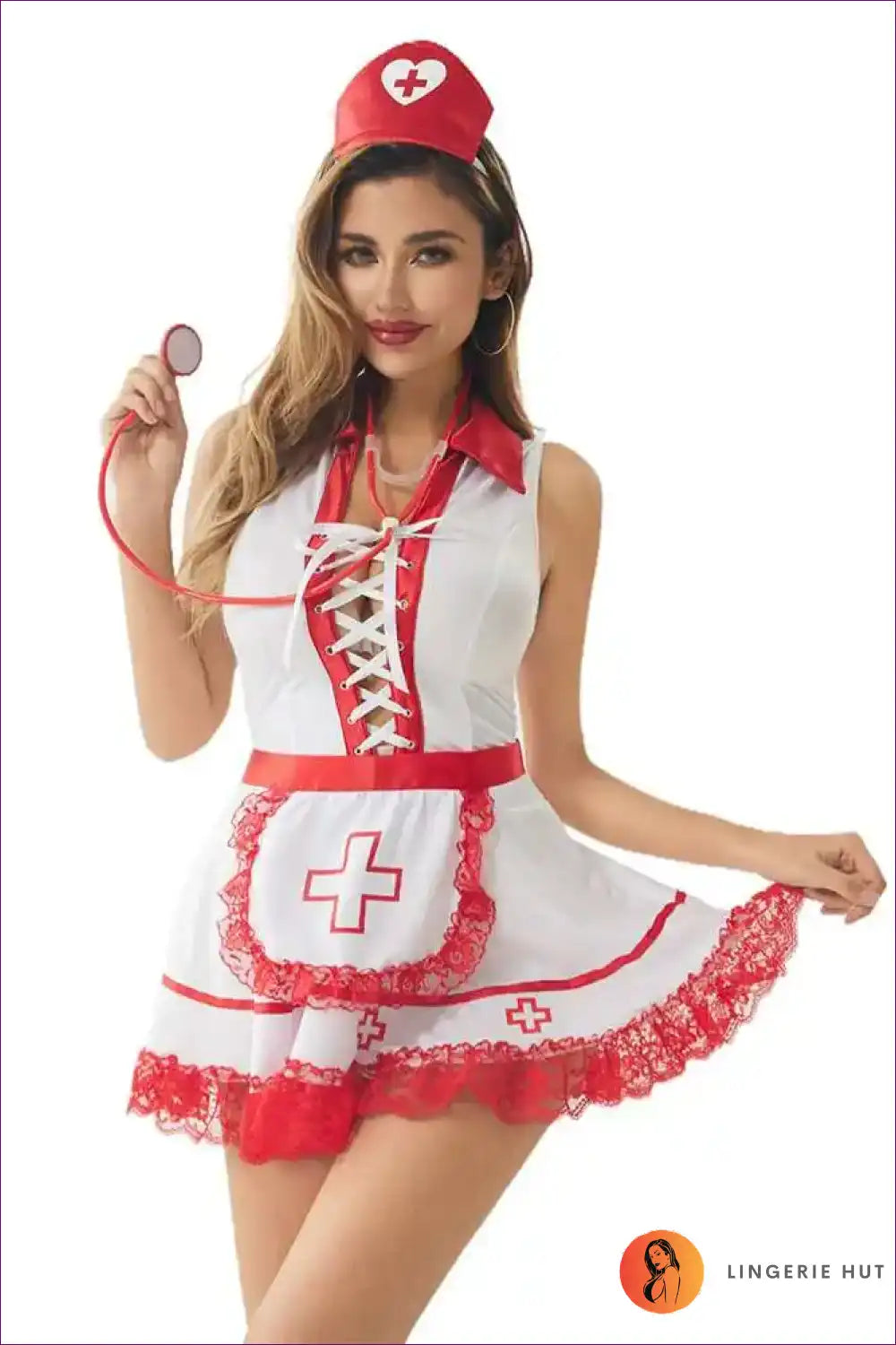 Sleeveless Nurse Uniform Dress with Cosplay Party Touch for Casual, Costume, just In, Nurse,