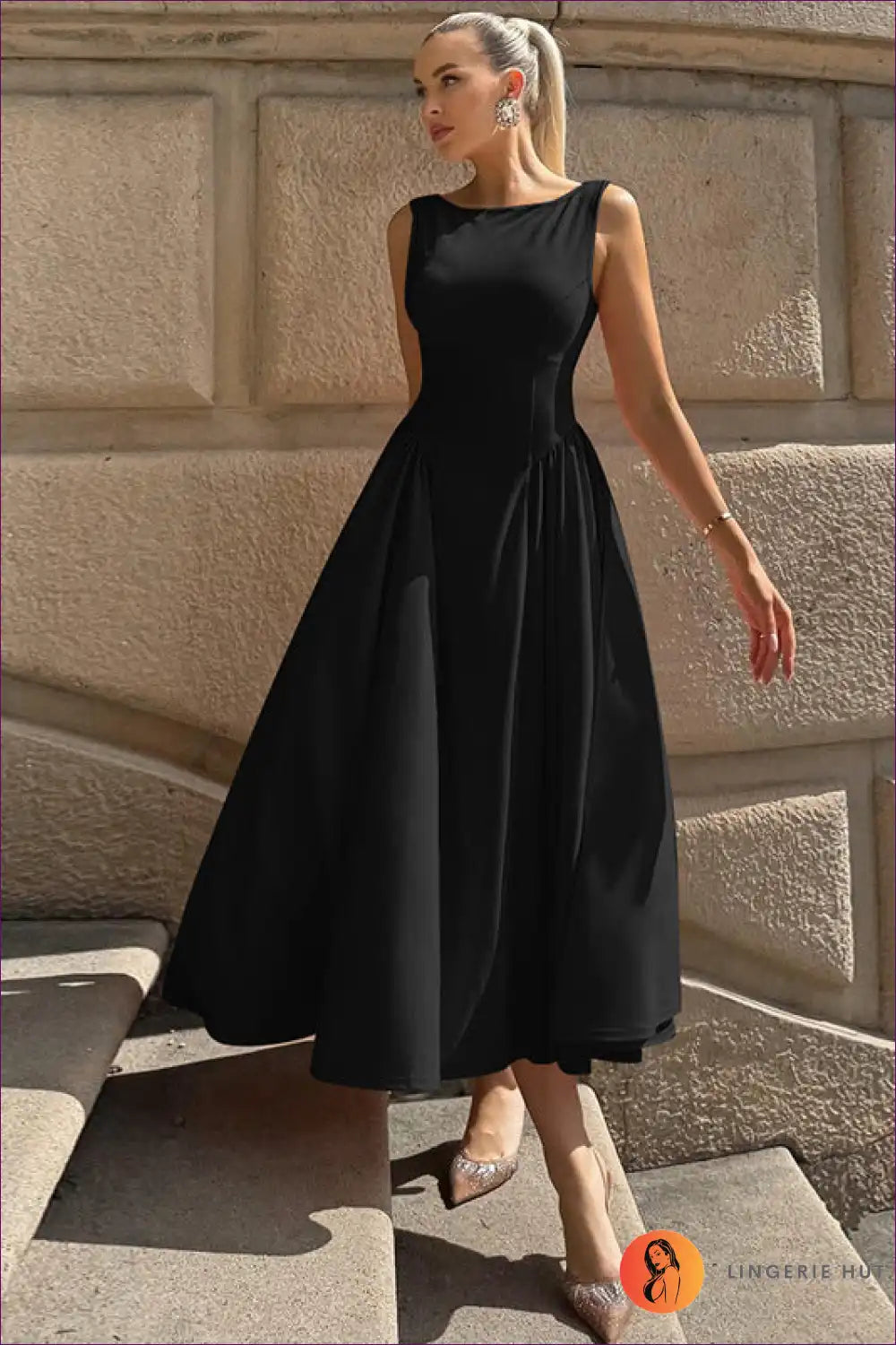 Sleeveless Pleated Maxi Dress with Swing Skirt - Timeless Grace for a Line, Autumn, Dresses, Everyday, Formal
