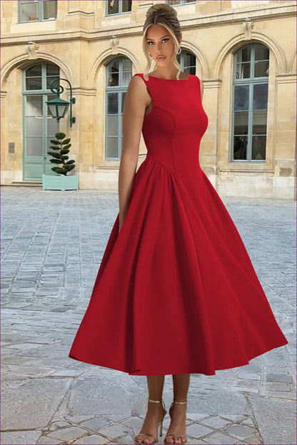 Sleeveless Pleated Maxi Dress with Swing Skirt - Timeless Grace for a Line, Autumn, Dresses, Everyday, Formal