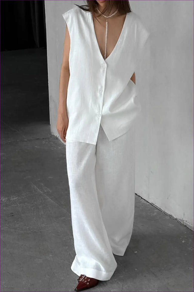 Sleeveless Co Ord Set with Button Details - Understated Ease
