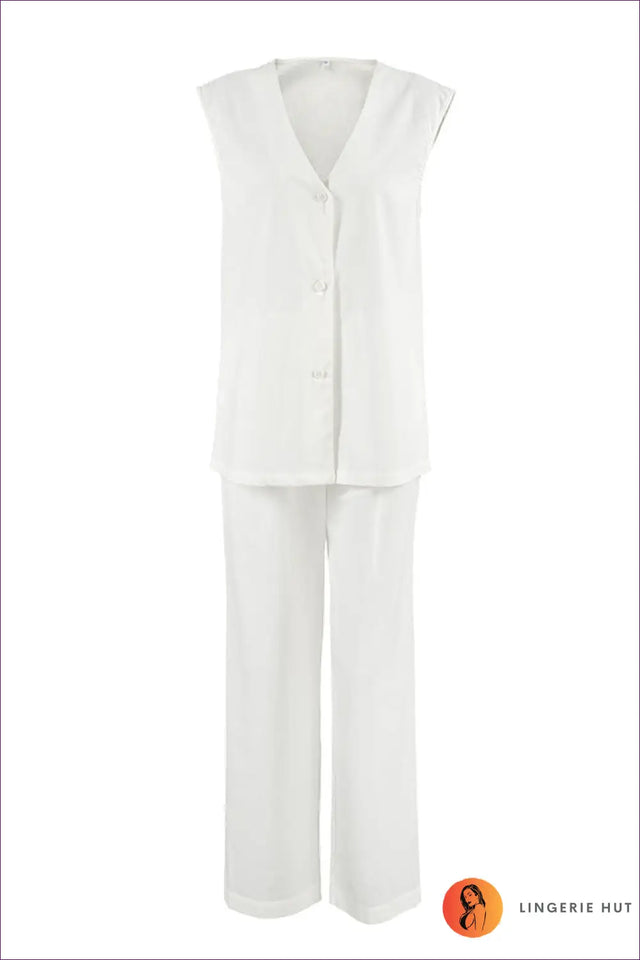 Sleeveless Co Ord Set with Button Details - Understated Ease