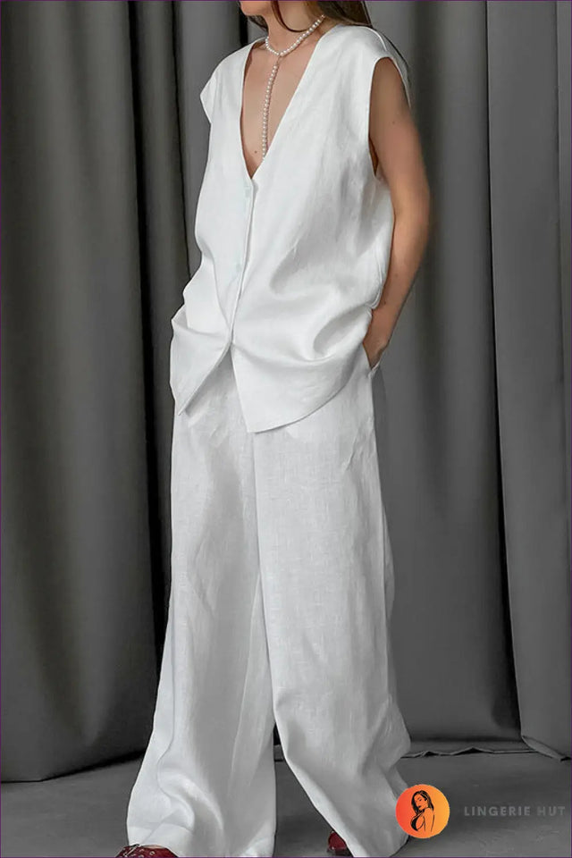 Sleeveless Co Ord Set with Button Details - Understated Ease