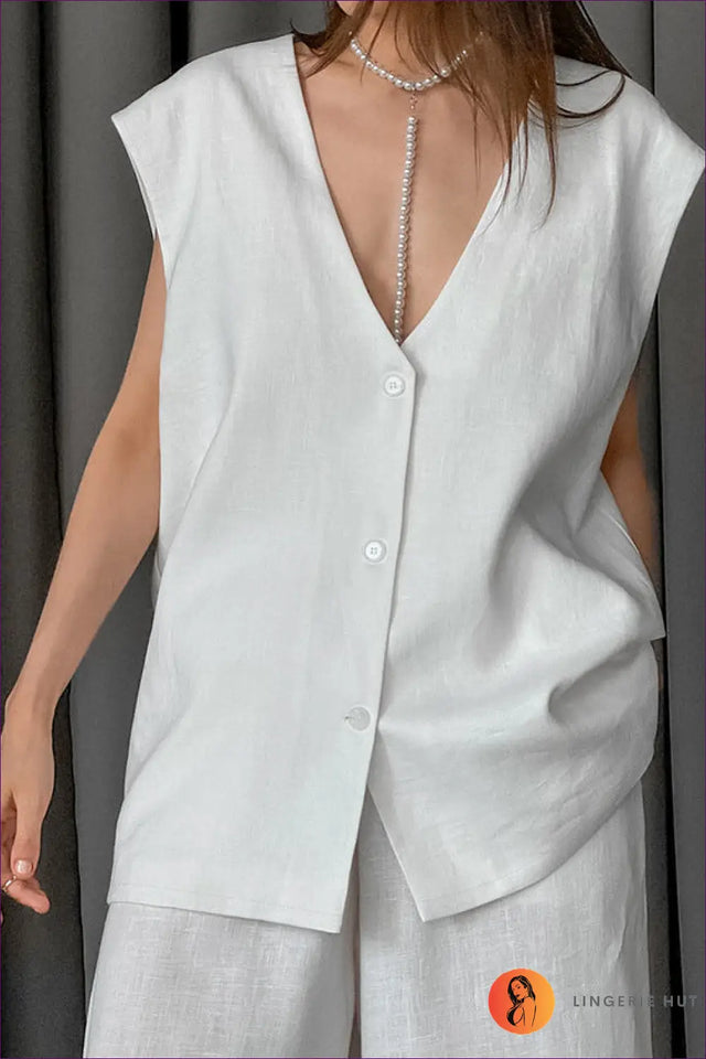 Sleeveless Co Ord Set with Button Details - Understated Ease