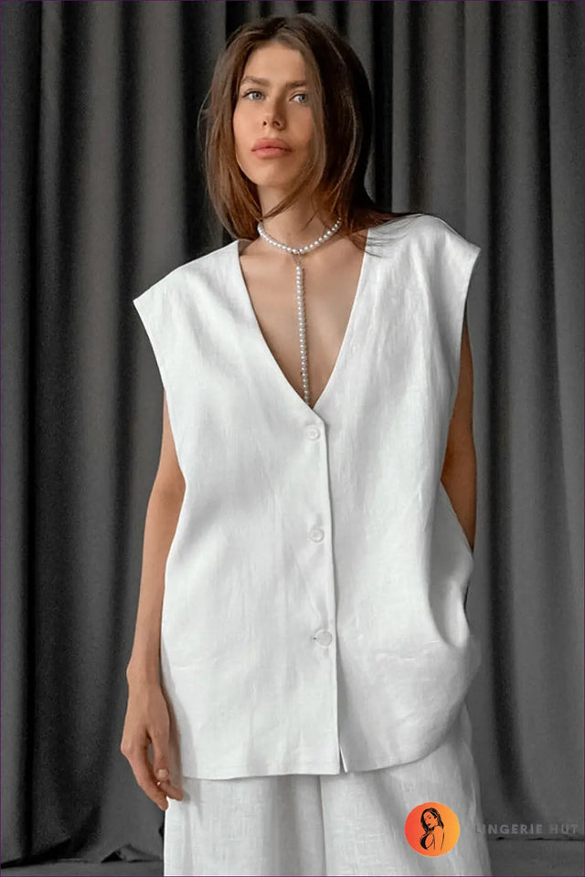 Sleeveless Co Ord Set with Button Details - Understated Ease