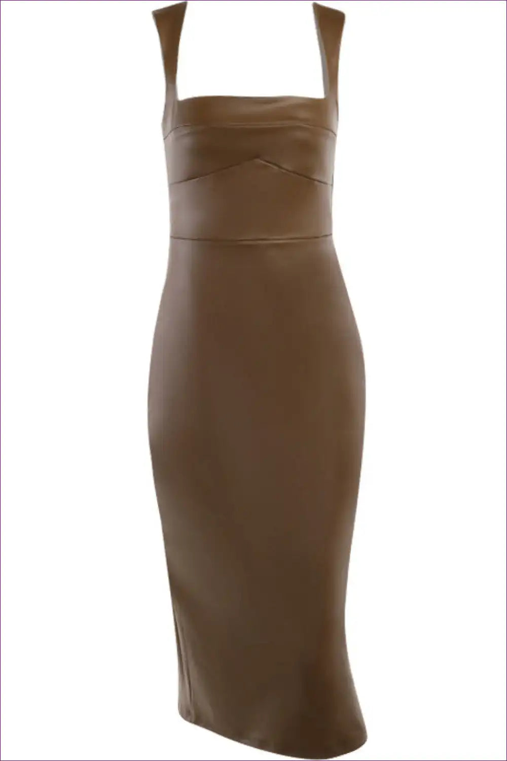 Slim Faux Leather Midi Dress with Spaghetti Straps - Night Mood Energy for Bodycon, Clubwear, Date Night,