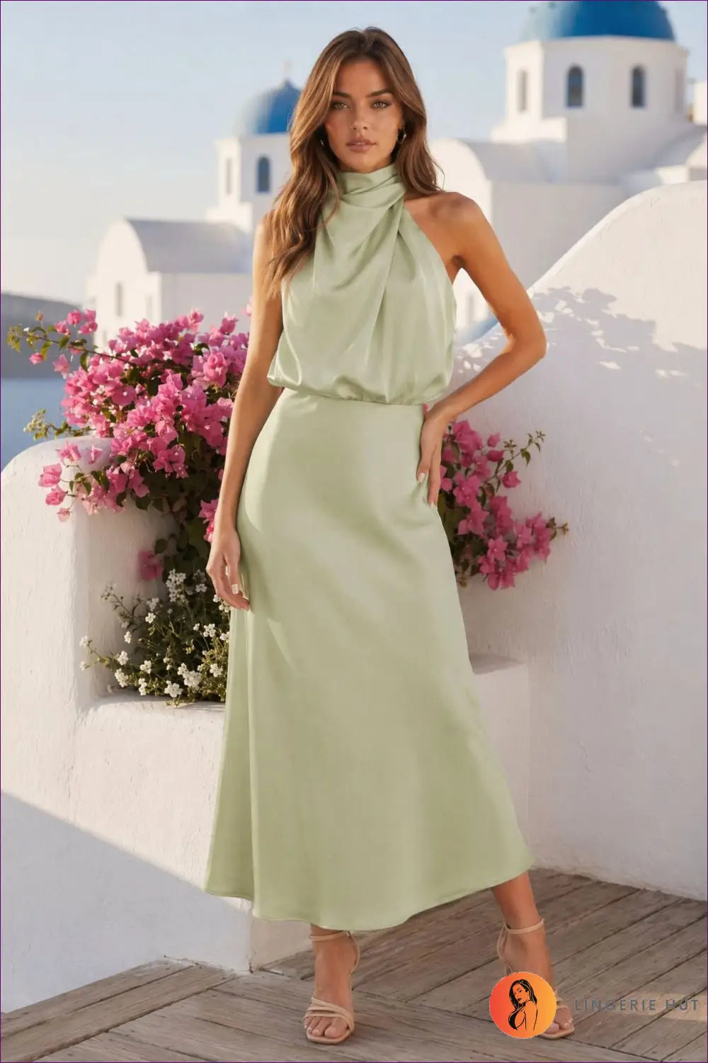 Slip Dress with Button Front Detail - Sunlit Ease - Satin - Casual • Cotton • Dresses • Everyday - Lingerie Hut