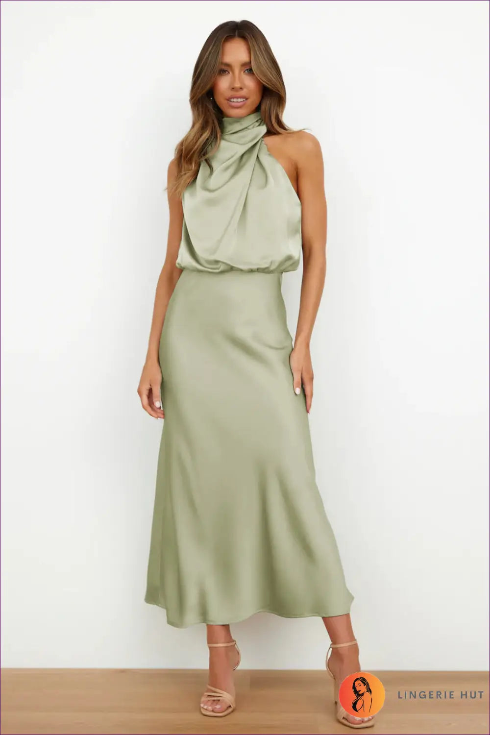 Slip Dress with Button Front Detail - Sunlit Ease - s / Light Green - Satin - Casual • Cotton • Dresses • Everyday