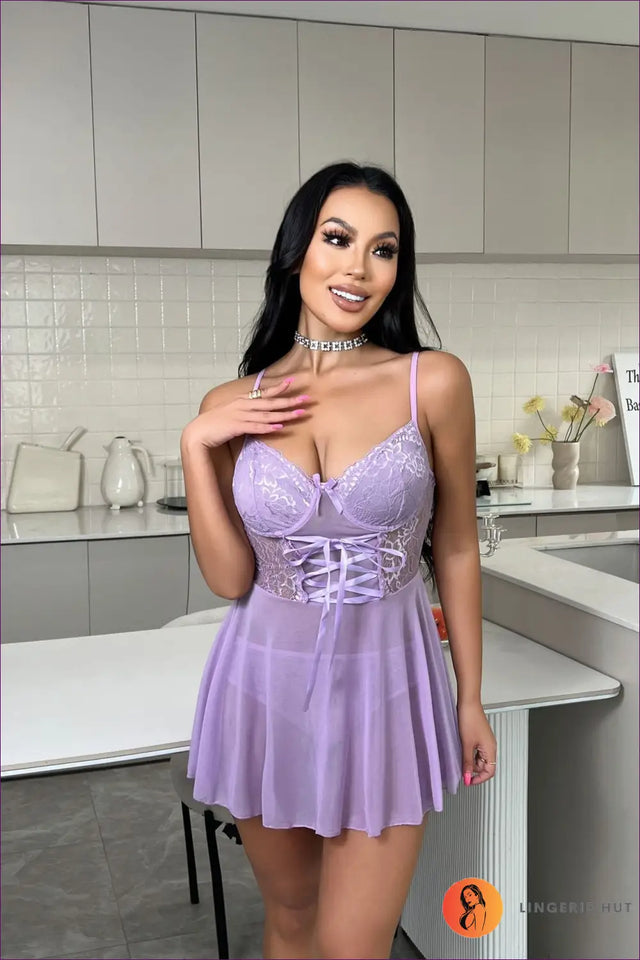 Lace Corset Detail Mesh Babydoll