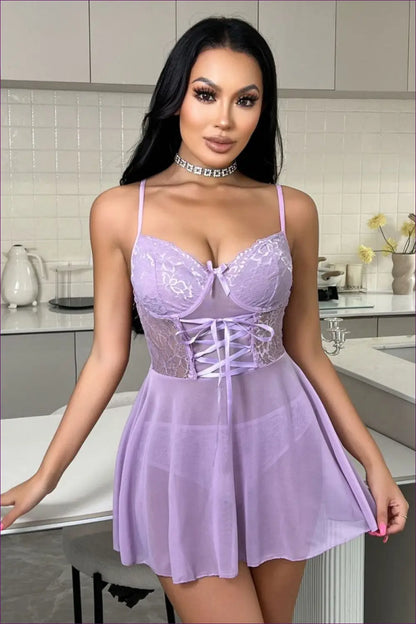 Lace Corset Detail Mesh Babydoll - Clothing • Cutout • Elegant • Evening Wear - Lingerie Hut