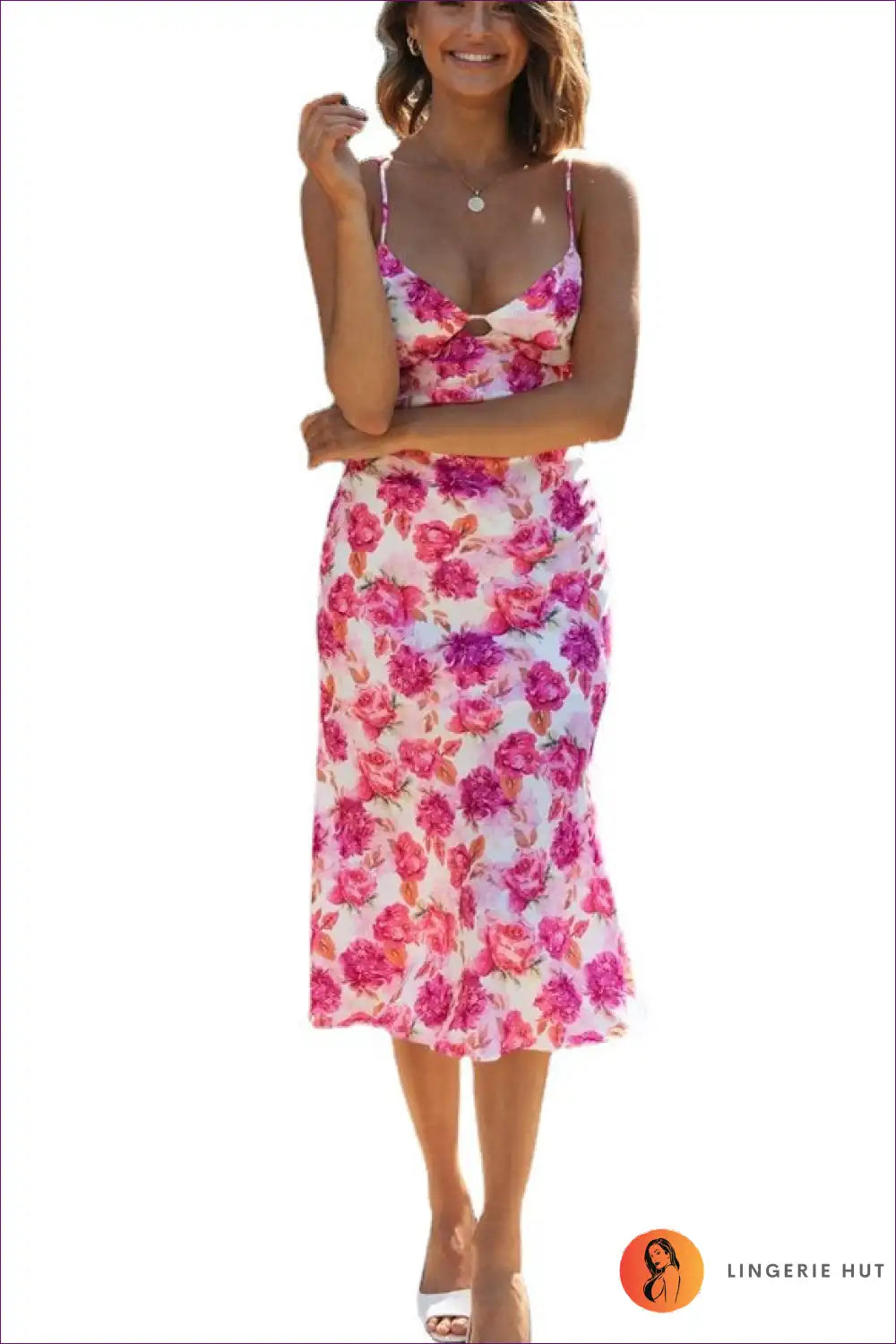 Slip Dress with Floral Print - Romantic Reverie for Casual, Dress, Evening Wear, Floral, Glamour