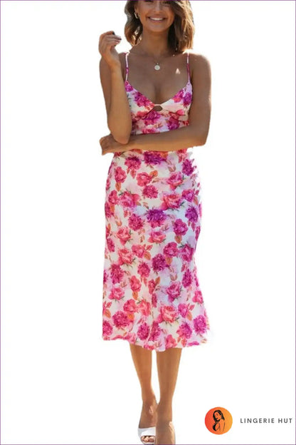 Slip Dress with Floral Print - Romantic Reverie for Casual, Dress, Evening Wear, Floral, Glamour