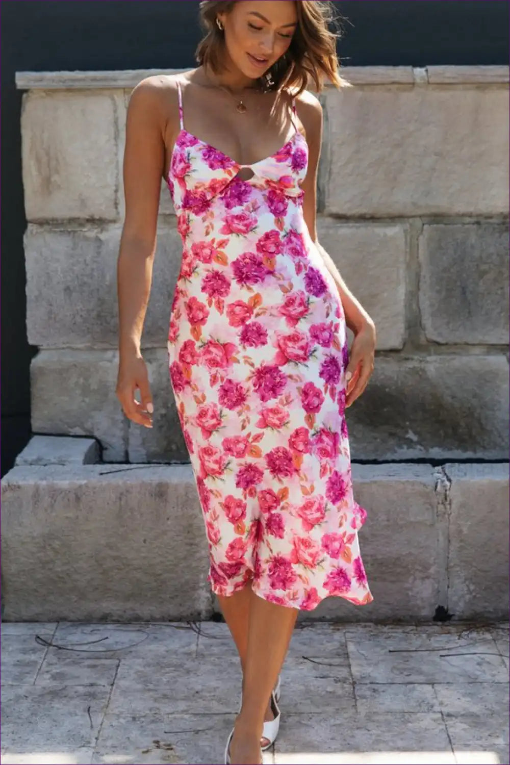 Slip Dress with Floral Print - Romantic Reverie for Casual, Dress, Evening Wear, Floral, Glamour