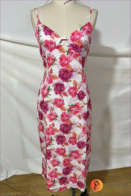 Slip Dress with Floral Print - Romantic Reverie for Casual, Dress, Evening Wear, Floral, Glamour