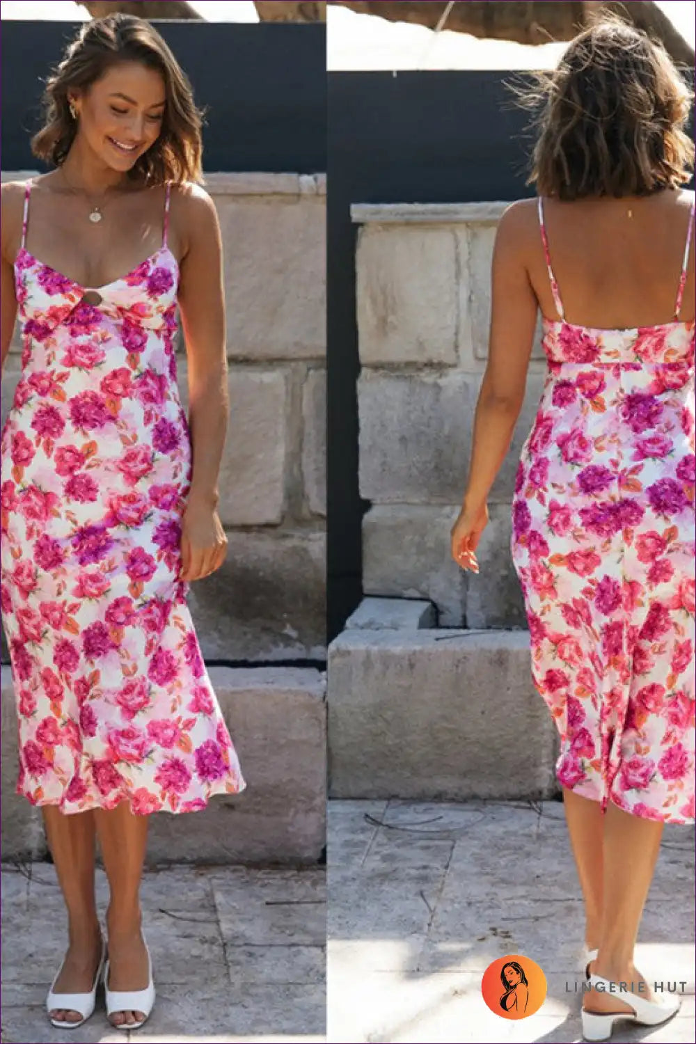 Slip Dress with Floral Print - Romantic Reverie for Casual, Dress, Evening Wear, Floral, Glamour