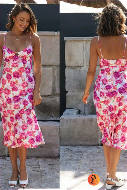 Slip Dress with Floral Print - Romantic Reverie for Casual, Dress, Evening Wear, Floral, Glamour