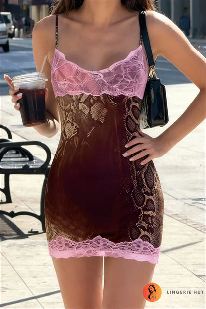 Animal Print Slip Dress with Lace - the one They’ll Ask About - Dresses - Lingerie Hut - Cutout • Evening Wear • Glamour