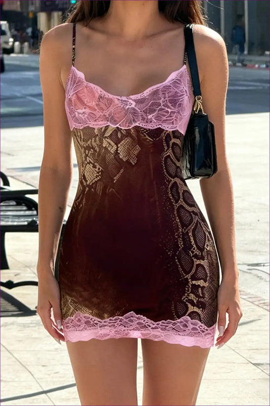 Slip Dress with Lace Contrast Panels - Edgy Romance for Animal, Cutout, Dress, Evening Wear, Glamour