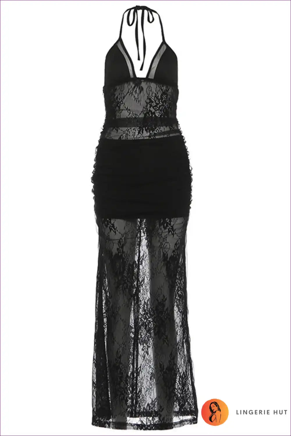 Slip Dress with Lace Panels - Midnight Allure for All Season, Boudoir, Cutout, Date Night,